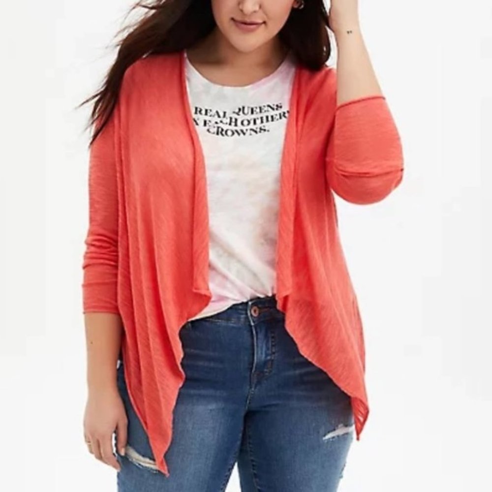 Torrid Coral Drape Open Cardigan Sweater 6X NWT